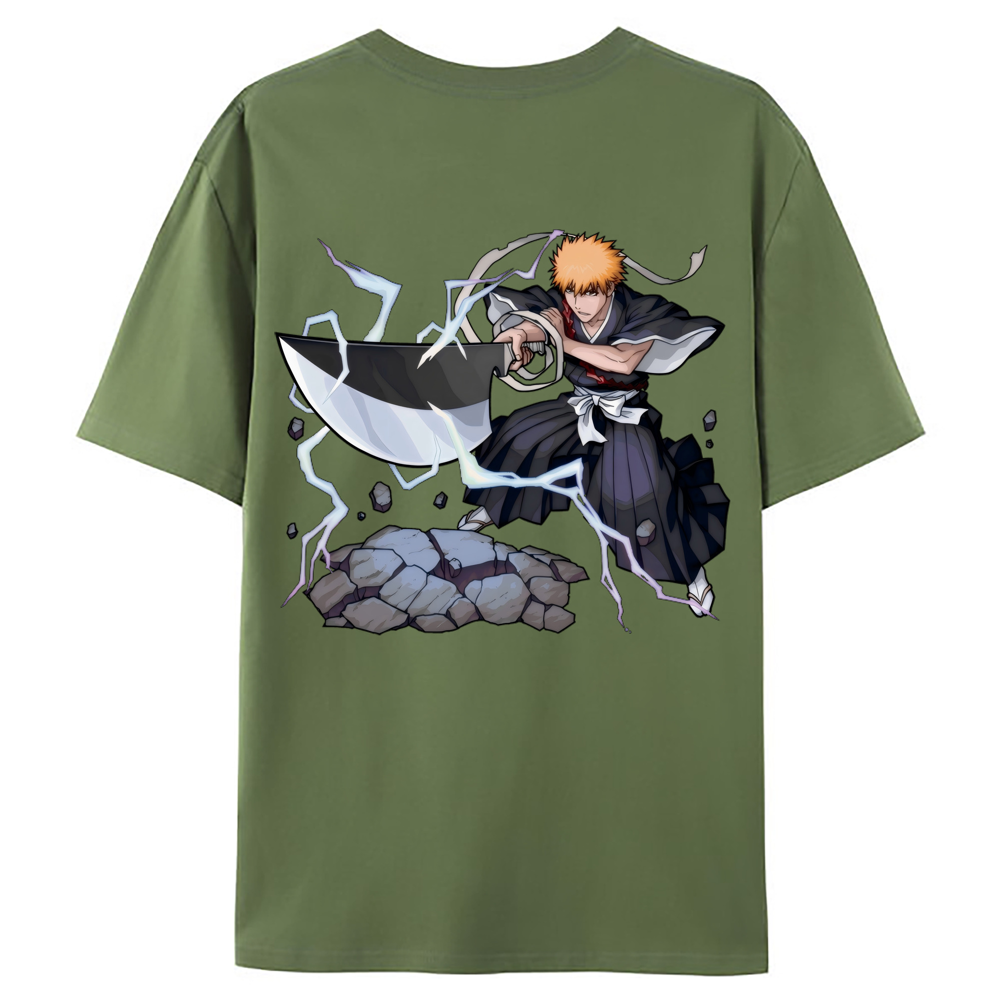 （画像用） ブリーチ 黒崎一護（くろさき いちご）BLEACH Kurosaki Ichigo 綿100％ メンズ半袖Tシャツ（バックプリント） 通気性